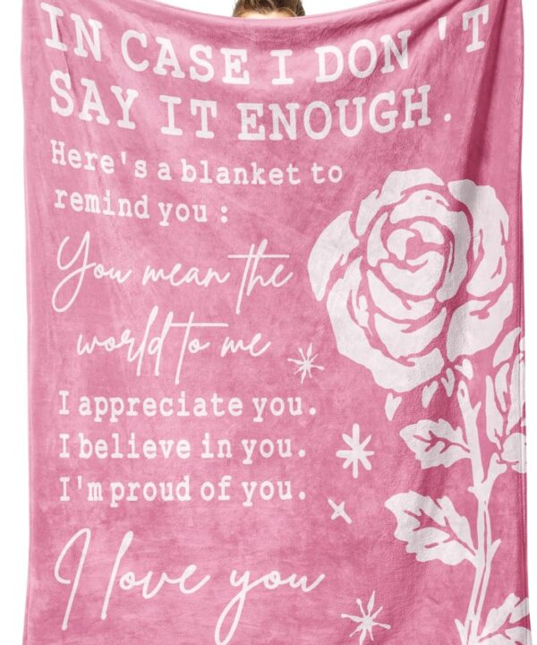 Afterprints Valentines Day Romantic Gifts for Her, Girlfriend, Wife, I Love You Blanket, Anniversary, Birthday Gifts for Women, Soft Throw Blankets with Rose Print 50 x 60''