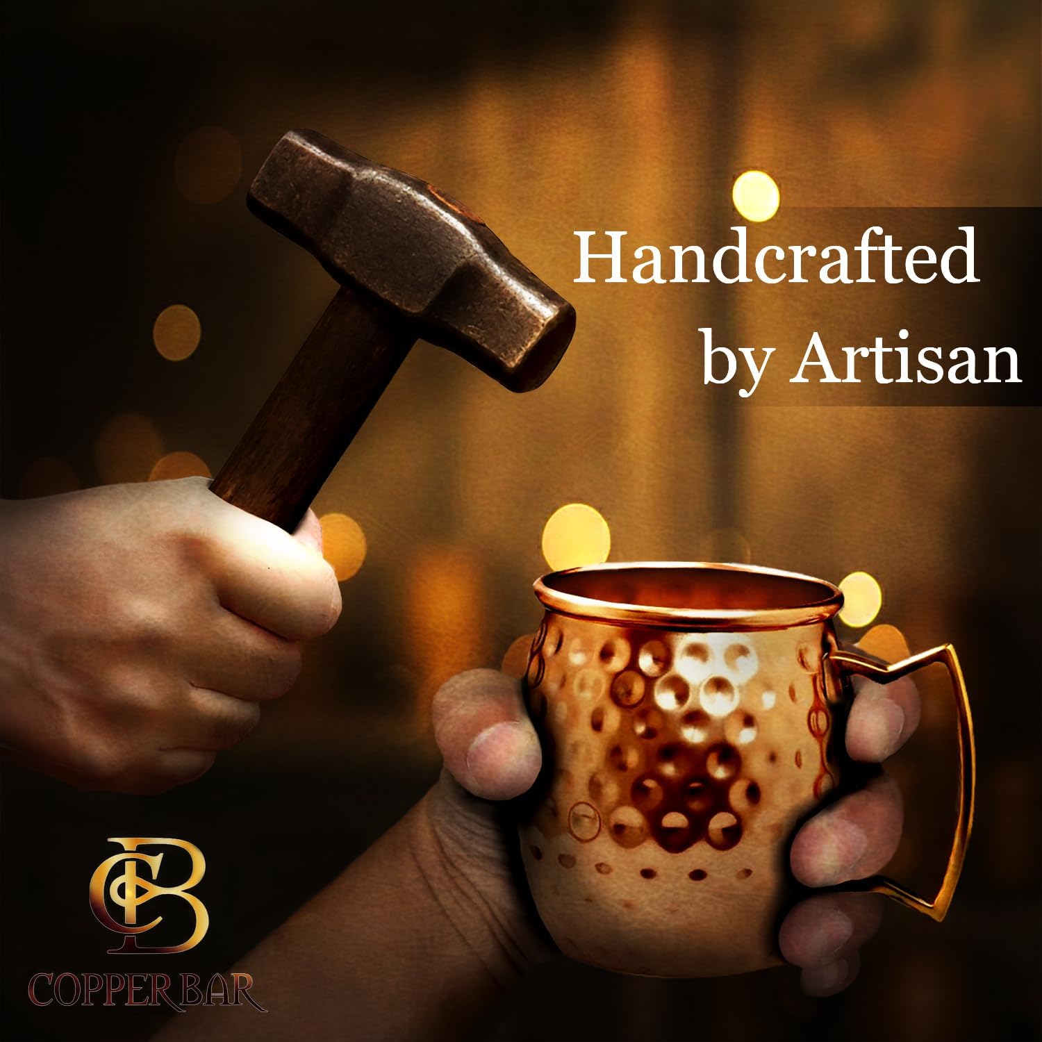 COPPER-BAR Moscow Mule Copper Mugs – Unique HANDCRAFTED Gift Set of 2, Hammered by Artisan, 100% Pure Solid Copper Cups 16oz for Drinking Water & Cocktails, Include 13 Pcs accessories & Special Opener