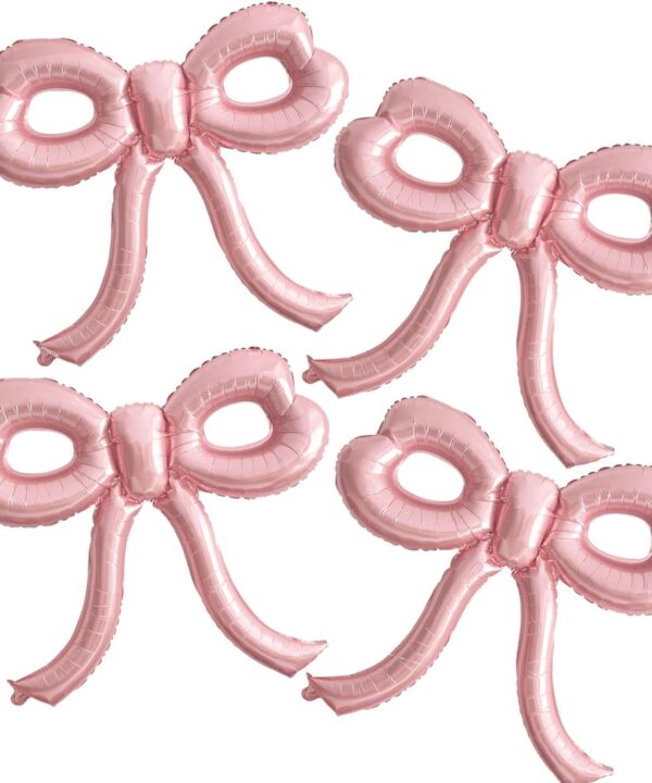 4 Pcs Pink Bow Balloons Bow Party Decorations for Girl Women Pink Bow Birthday Decorations Giant Foil Balloon for Baby Shower Bridal Engagement Wedding Decor Bachelorette Party Supplies