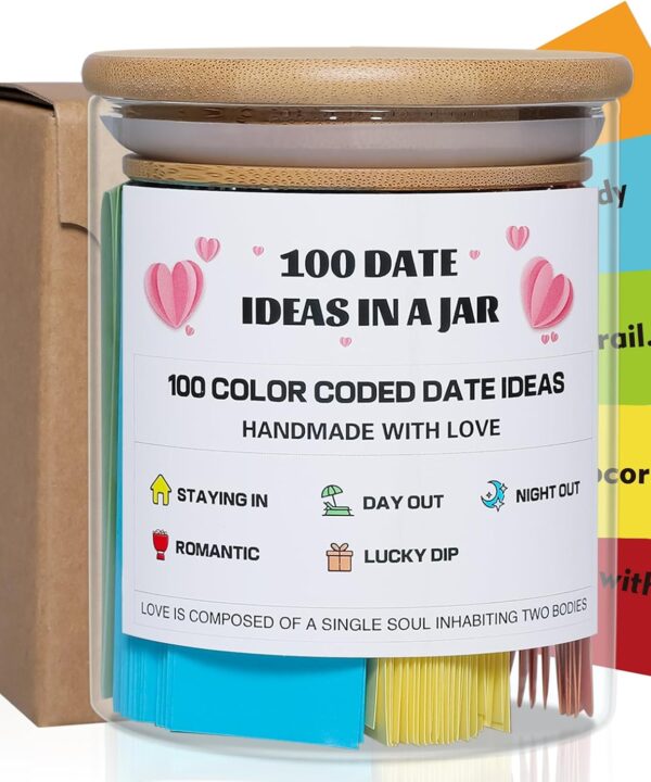 MSEHKM 100 Date Ideas In A Jar Date Night Ideas Color Coded Date Ideas Budget-friendly Date Jar Wedding/Anniversary/Bridal Shower/Newlyweds Gifts for Couples, pure