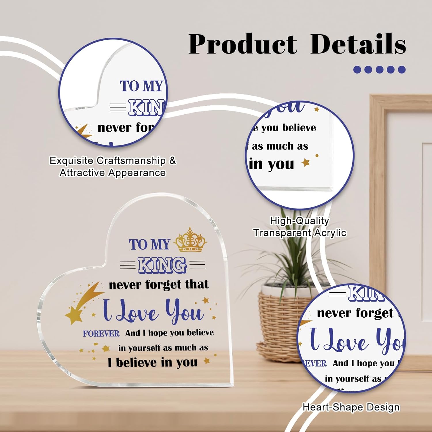 Christmas Husband Gifts, Gifts for Husband from Wife, Husband Birthday Gift, Anniversary Valentines Gifts for Him,Christmas Anniversary for Husband Boyfriend Acrylic Heart Plaque