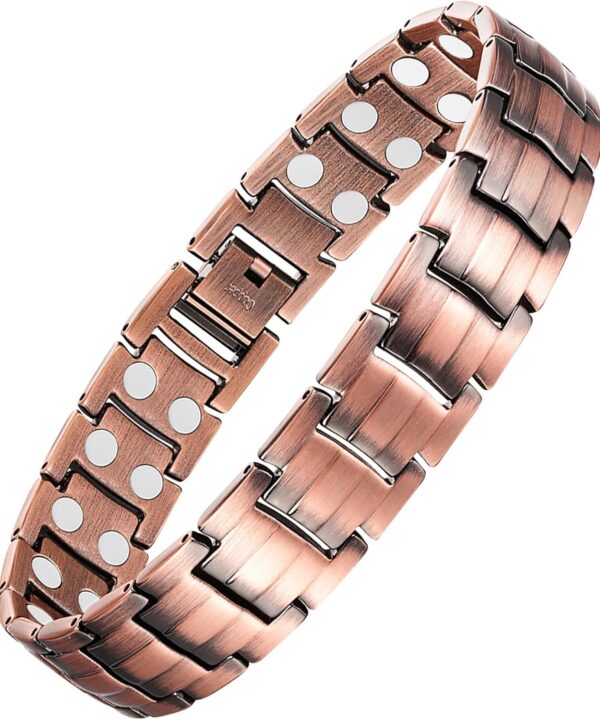 Feraco Men's Copper Magnetic Bracelet Elegant 99.99% Solid Copper Bracelets with Double-Row Strong Magnets,Magnetic Jewelry