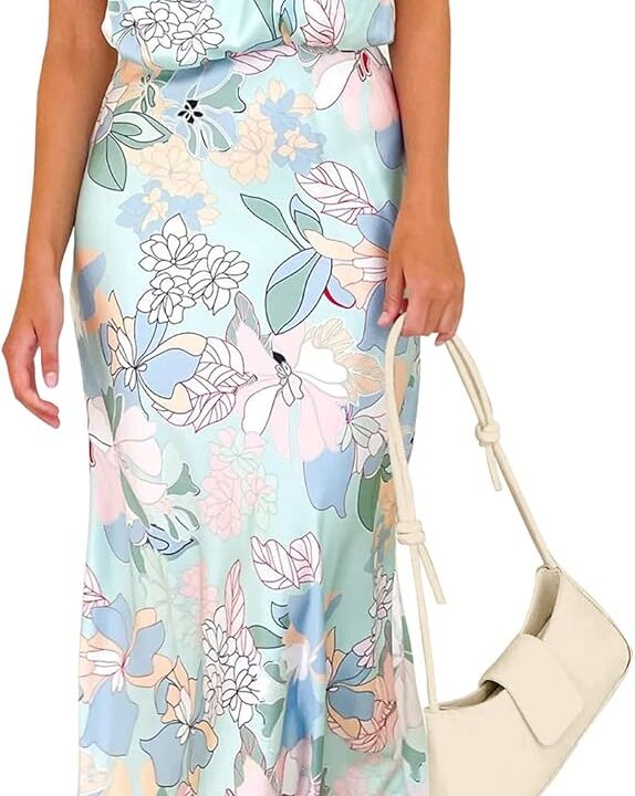 PRETTYGARDEN Women's 2026 Summer Satin Dress Elegant Sleeveless Mock Neck Cocktail Party Maxi Dresses