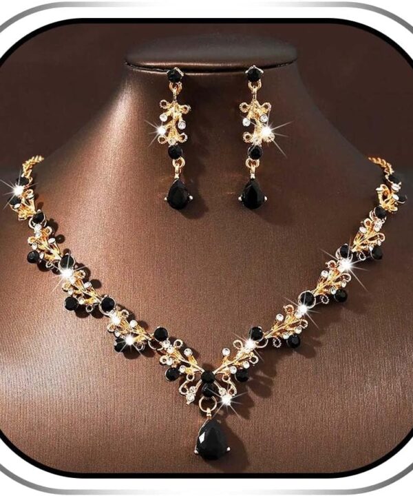 Sixexey Bridal Wedding Jewelry Set Gold Rhinestone Necklace Earrings Crystal Prom Jewelry Accessories for Women