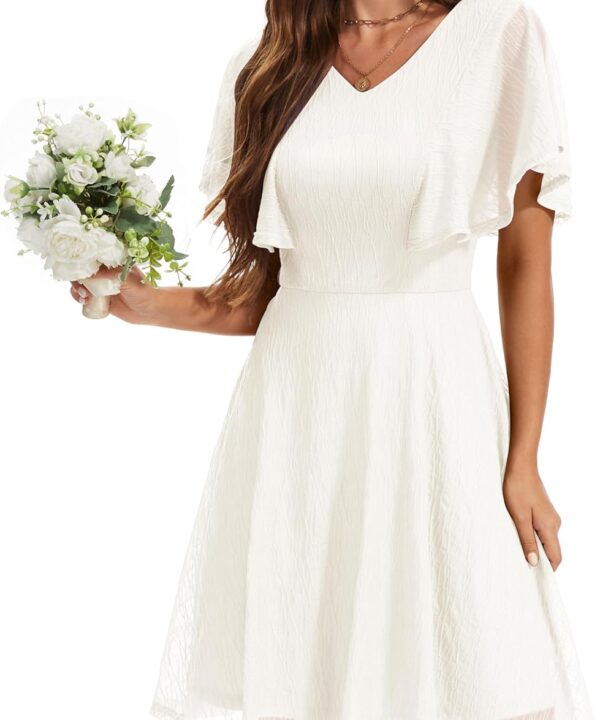 Wedtrend Women's Wedding Guest Dress Flutter Sleeves Cocktail Dresses Lace Semi Formal Dress