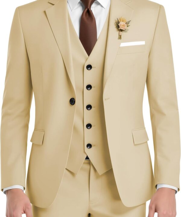 Wangyue Suit Men 3 Piece Wedding Suit Elegant Slim Fit Mens Suits Notched Lapel Blazer Single Breasted Vest and Pants