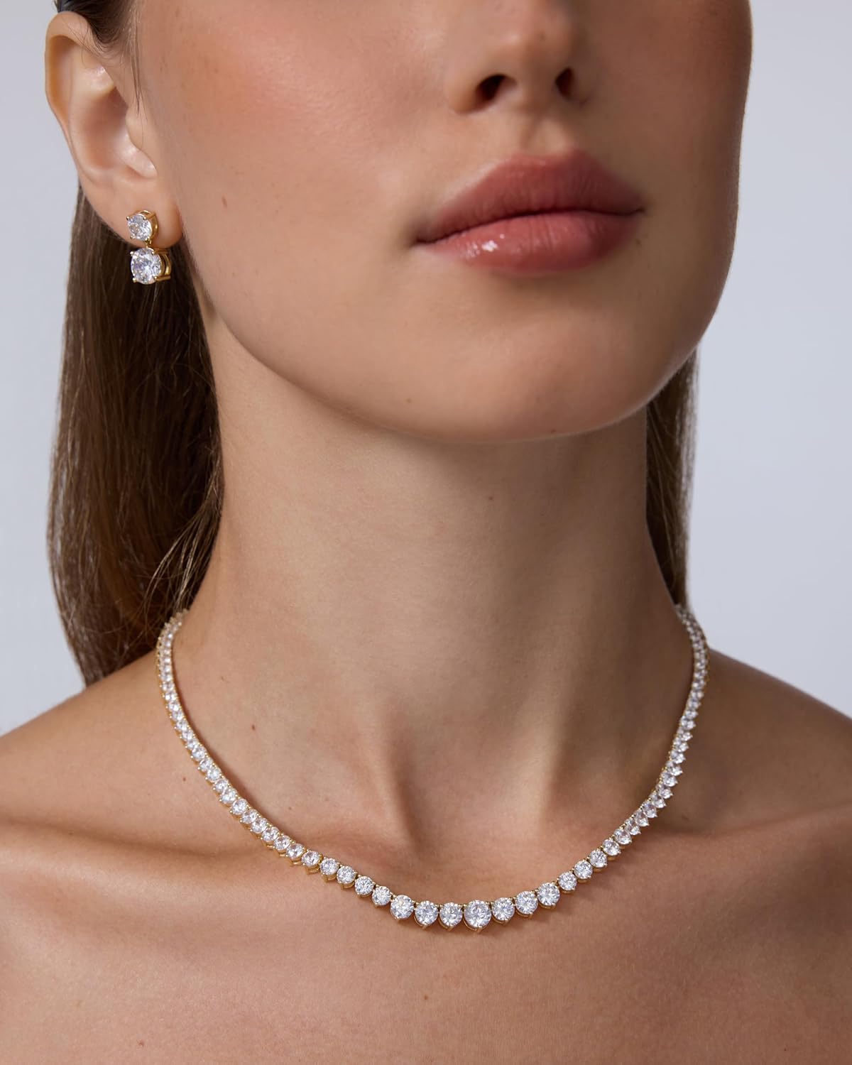 PAVOI 14K Gold Plated Graduated Tennis Necklaces for Women – Cubic Zirconia Tennis Necklace for Brides & Bridesmaids – Simulated Diamond Chain Trendy Wedding Jewelry