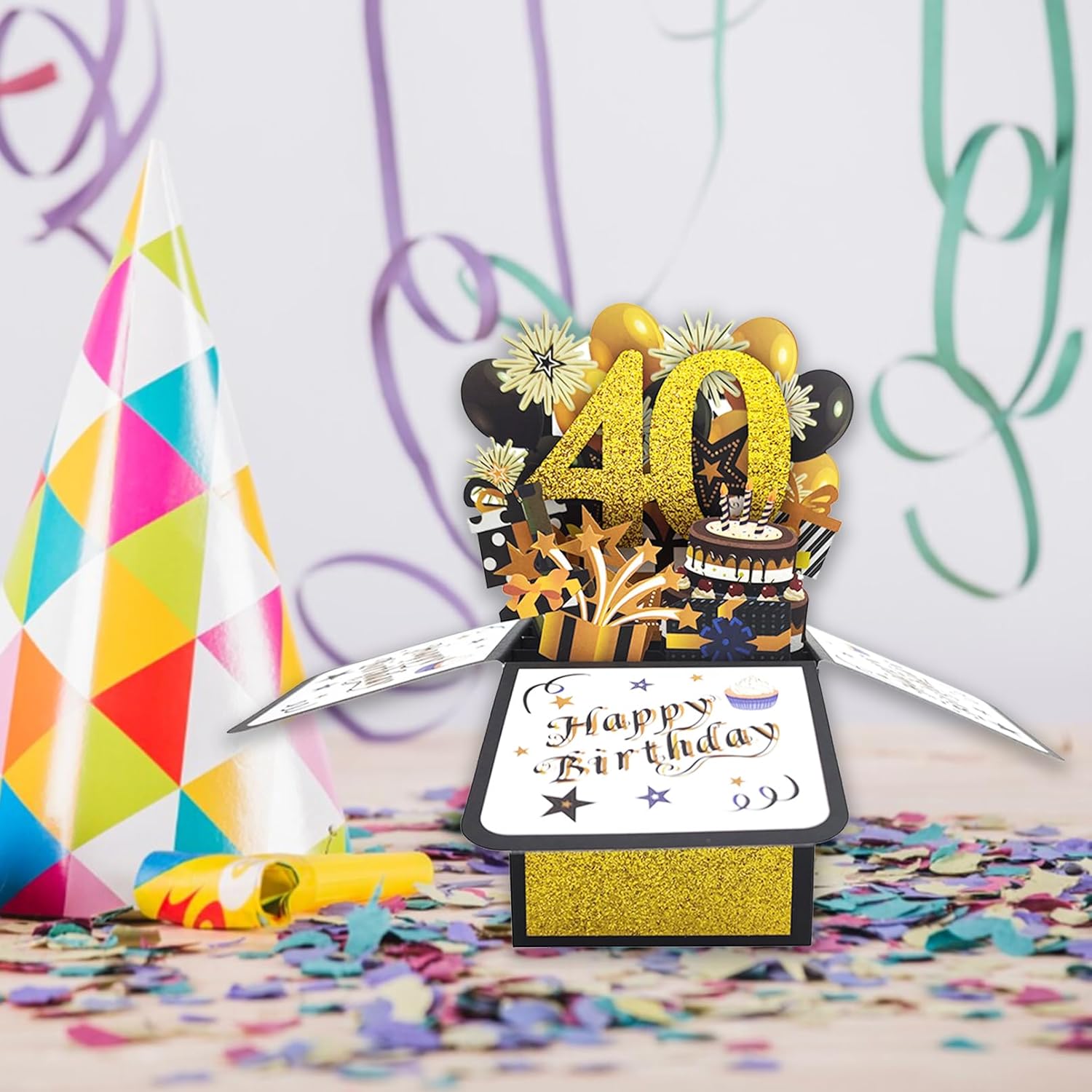 Asmallgf Happy 40th Birthday Pop-up Card for Mom Dad, Cool Splendid Forty Bday 3D Greeting Card for Husband Wife, Best 40 Year Old Birthday Gift Ideas for Men Women