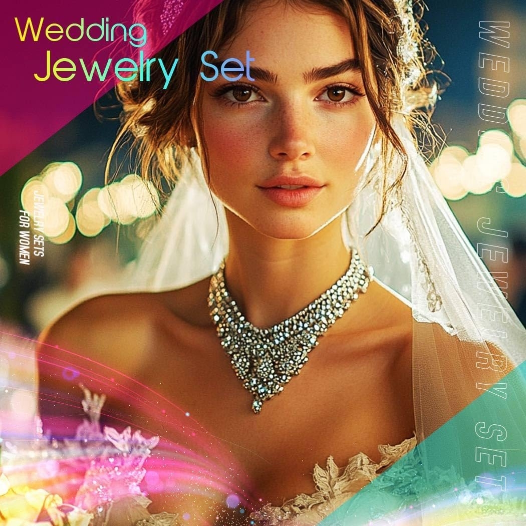 Aukmla Bridal Jewelry Set Rhinestones Bride Wedding Necklace Earring Sets Prom Costume Necklaces for Women