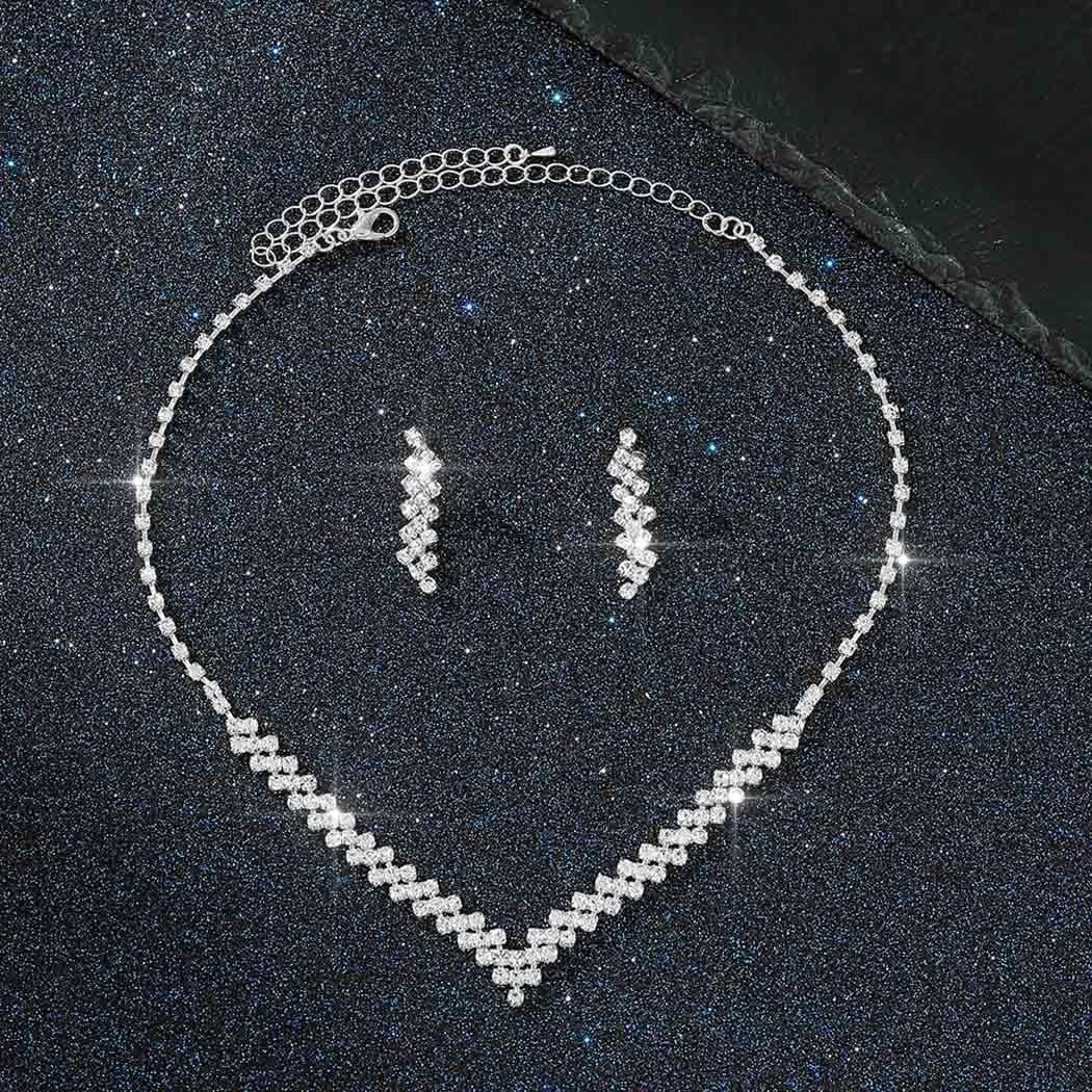 Aukmla Bridal Jewelry Set Rhinestones Bride Wedding Necklace Earring Sets Prom Costume Necklaces for Women