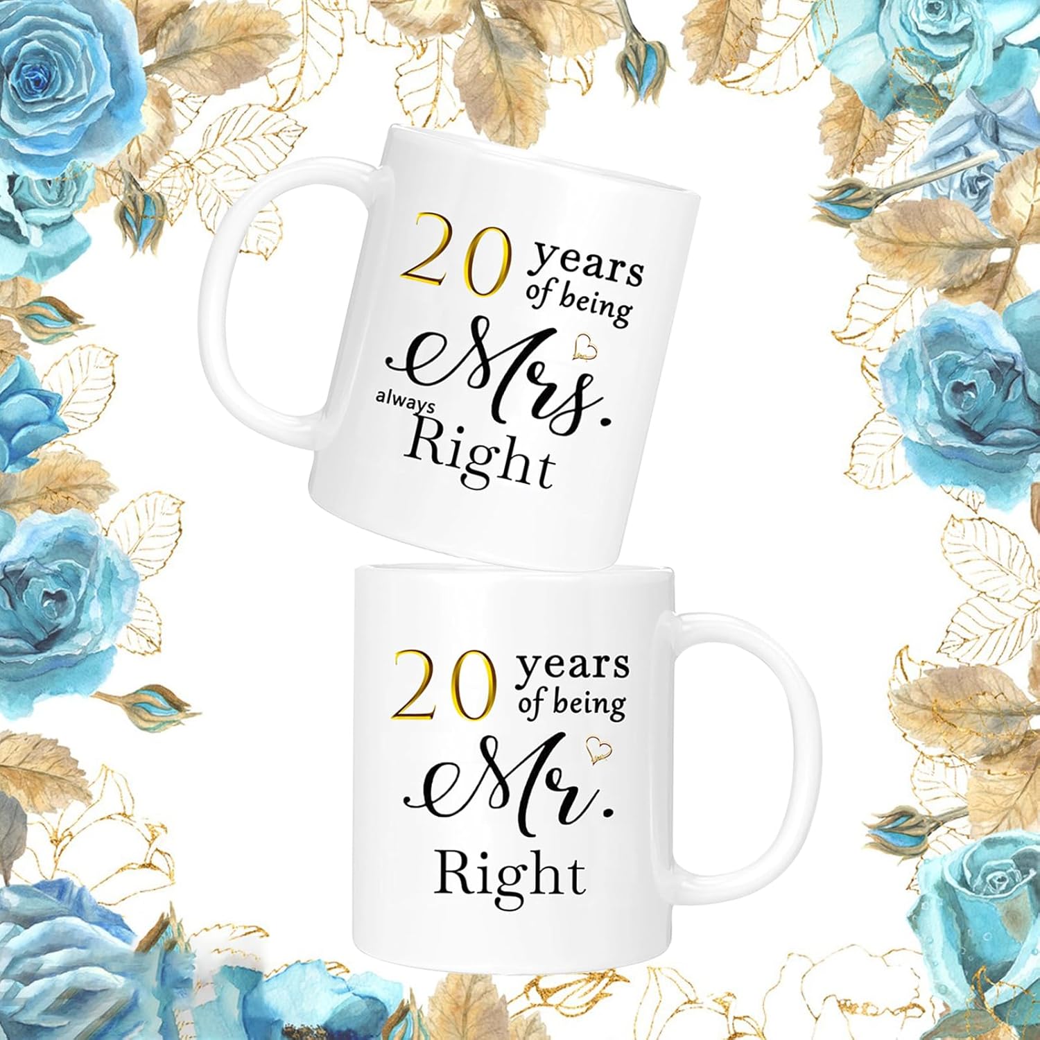 20th Anniversary Coffee Mugs Set of 2, 20 Year Anniversary Wedding Gifts Decorations for Couple Parents Men Women Husband Wife Him Her, Gift Box Packaging, 11oz