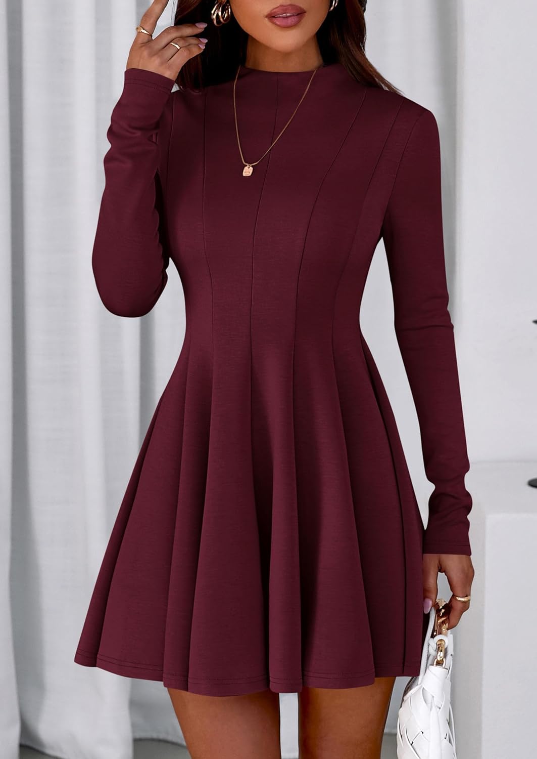 PRETTYGARDEN Fall Dresses for Women Elegant Classy 2026 Casual Long Sleeve Swing A Line Ruffle Short Homecoming Party Dress