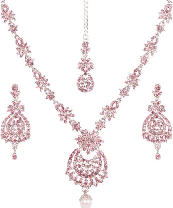 Touchstone Indian jewelry sets for women maang tikka wedding guest gold necklace bollywood jewellery set pageant elegant prom bride accessories western crystal chunky rhinestone necklaces