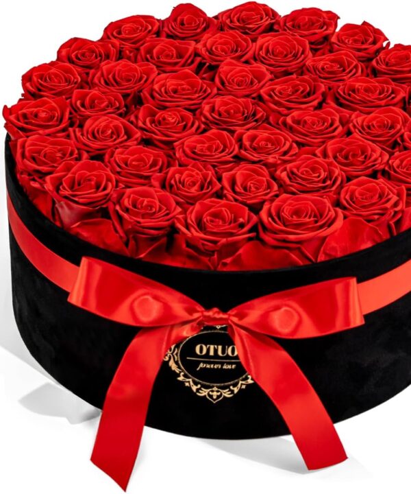 Otuo 40 Real Preserved Roses in Suede Box Forever Roses Last Up to 3 Years, Flowers for Delivery Prime, Mothers Day, Birthday, Christmas - Red