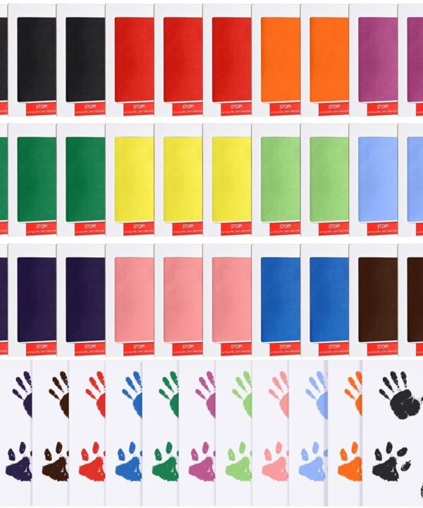 Jetec 30 Set Inkless Baby Footprint and Handprint Kit, Clean Touch Ink Pad for Baby Hand and Footprints, Dog Paw Print Kit with Ink Pads and Imprint Cards for Newborns Babies Pets Gifts (12 Colors)