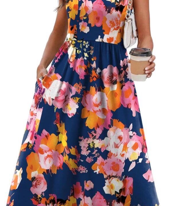 WIHOLL Summer Dresses for Women Flowy Casual Midi Dress Beach Vacation Sundresses with Pockets