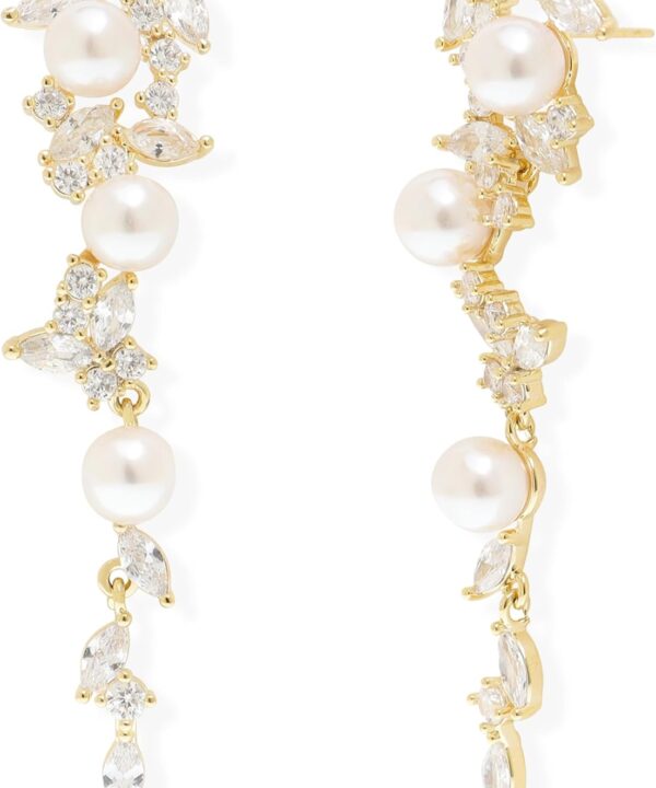 Sonateomber Gold Silver Pearl Rhinestone Dangle Earrings for Women, Elegant CZ Leaf Butterfly Bridal Earings Prom Wedding Fashion Jewelry Gift