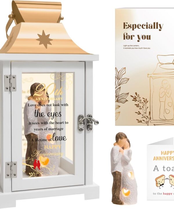 20th Anniversary Wedding Gifts for Couple Wife Women, 20th Wedding Anniversary Couple Figurine Lantern, Golden 20 Years of Marriage for Couple, Wife, Her, Women, Husband