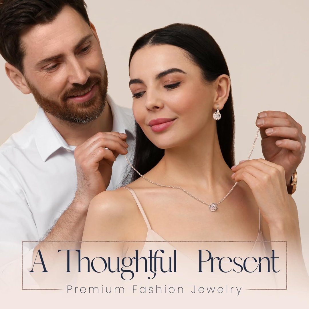 Crystalline Azuria Women 18K Gold Plated White Crystal Roses Flowers Necklace and Earrings Set for Women Wedding Party Bridal Bridesmaid Accessories