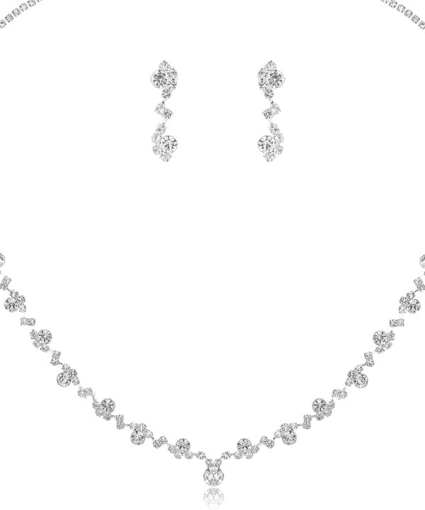 Silver Plated Elegant Necklace Earrings Bride Bridesmaid Jewelry Sets for Wedding Prom Crystal Jewelry Set for Women Costume Accessories