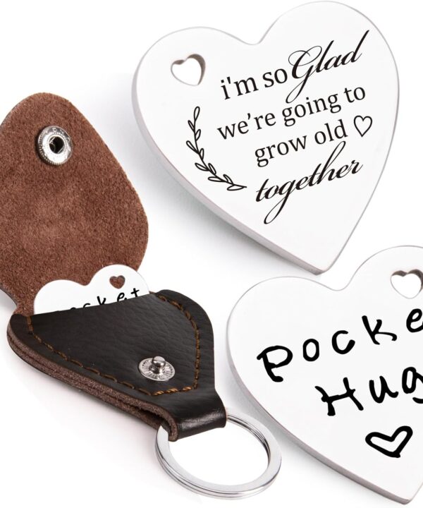 Qunrwe Pocket Hug Token,Long Distance Gifts Keepsake,Double Sided Inspirational Thinking of you Gift with Leather Keychain