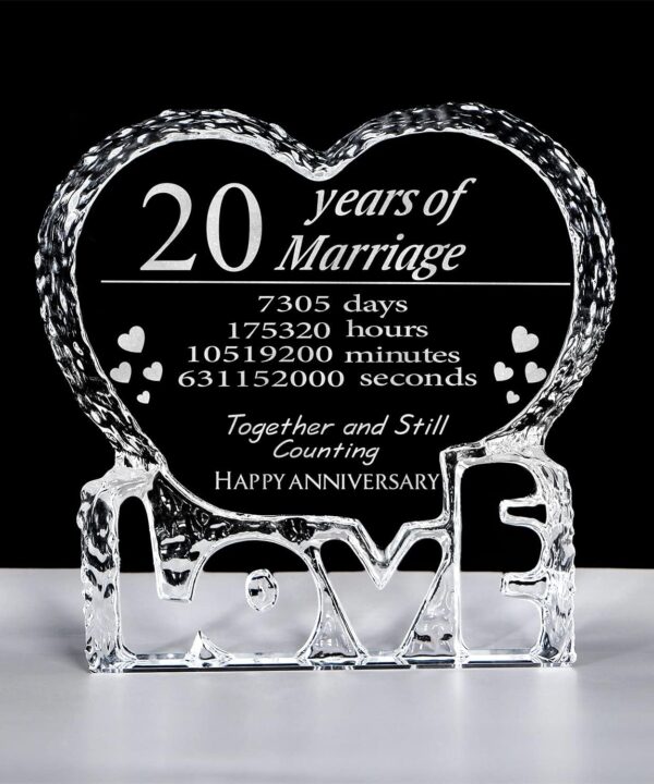 KWOOD Customized Engraved Heart-Shaped Crystal, 20 Year 20th Anniversary Wedding Gifts for Couples Wife Girlfriend Husband Boyfriend (20th Anniversary)