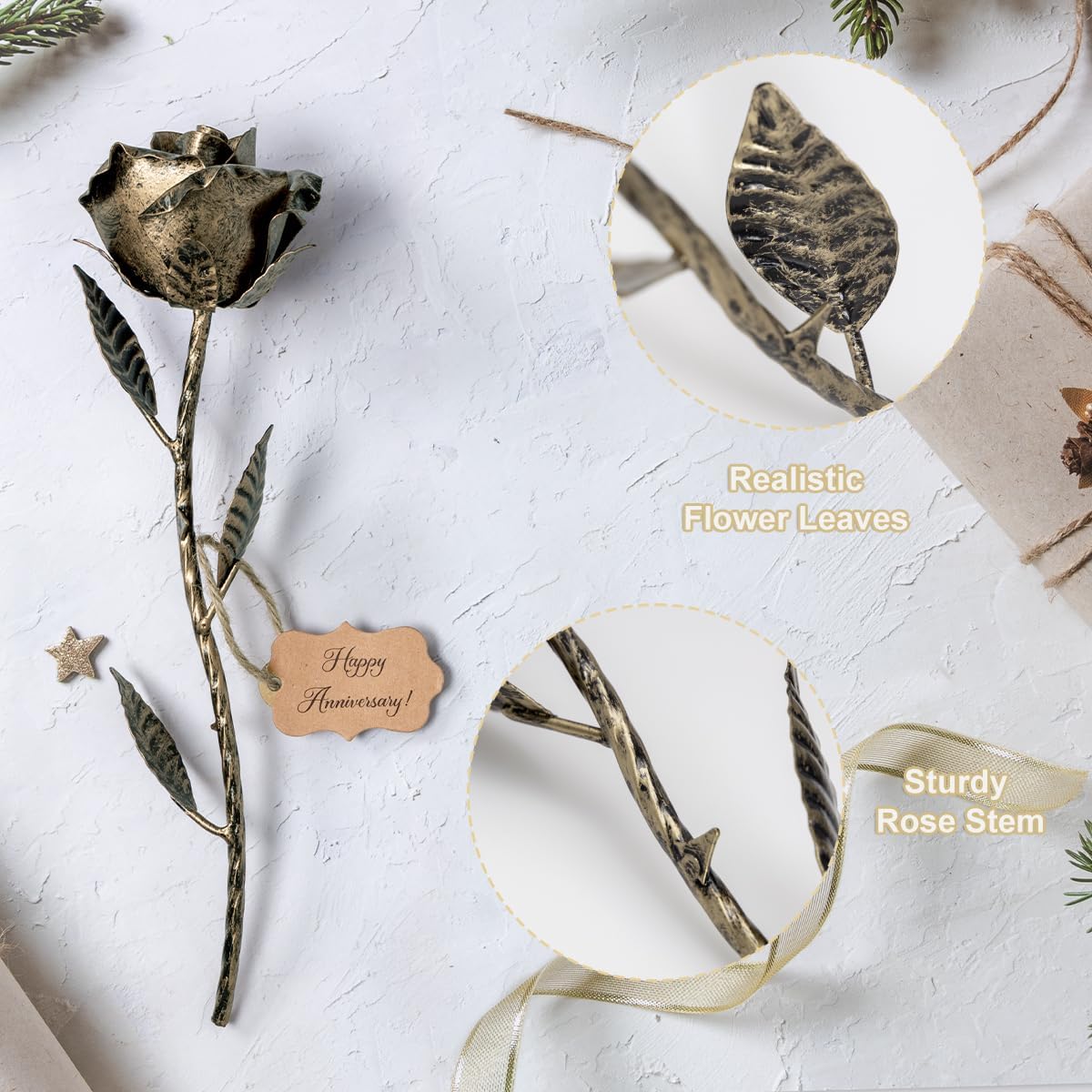 Bronze Anniversary 8 Year Gifts – Metal Rose 8th Anniversary for Her Bronze Gift, Everlasting Rose for 8 Year Wedding Handcrafted for Wife Eternal Artwork