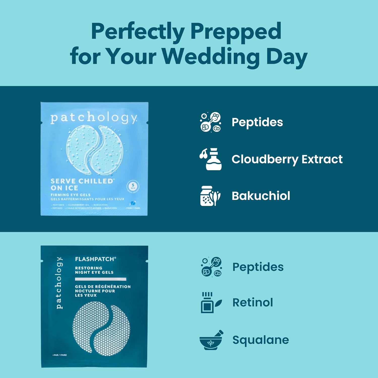 Patchology Bridal Shower Gift Box Something Blue Cooling Under Eye Patches for Brides & Bridesmaids, Depuffing & Firming Gel Masks with Peptides & Bakuchiol Wedding Skincare Gift Set