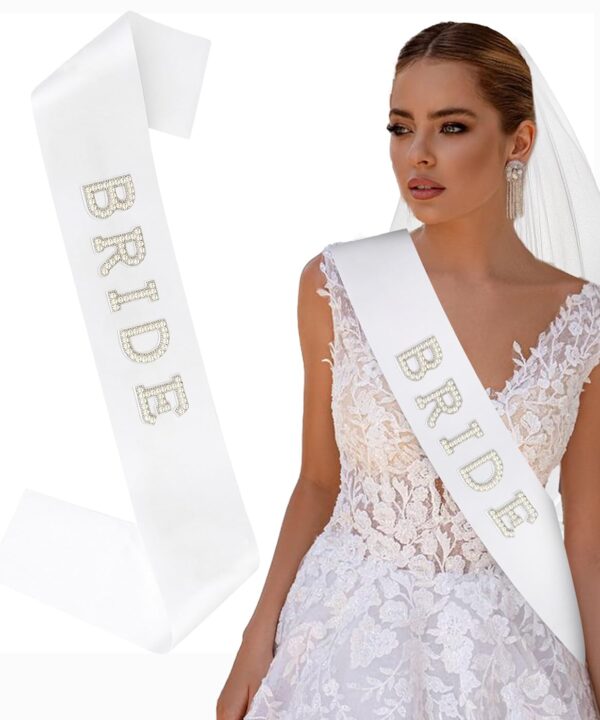 Pearl Bride Sash, White Bachelorette Sash for Bachelorette Party Decorations for Bridal Shower Decorations Bridal Shower Gift Bride to Be Stuff