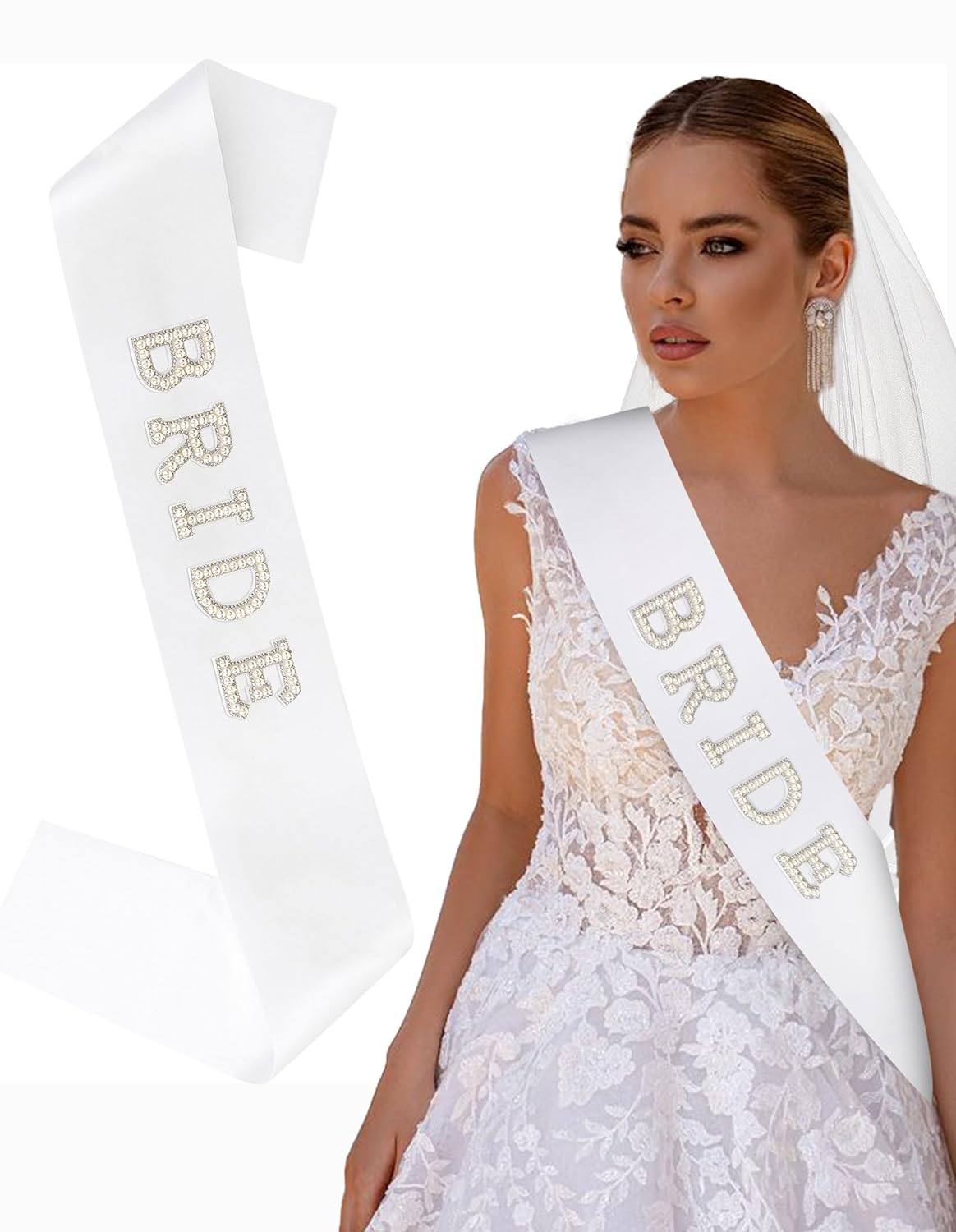 Pearl Bride Sash, White Bachelorette Sash for Bachelorette Party Decorations for Bridal Shower Decorations Bridal Shower Gift Bride to Be Stuff
