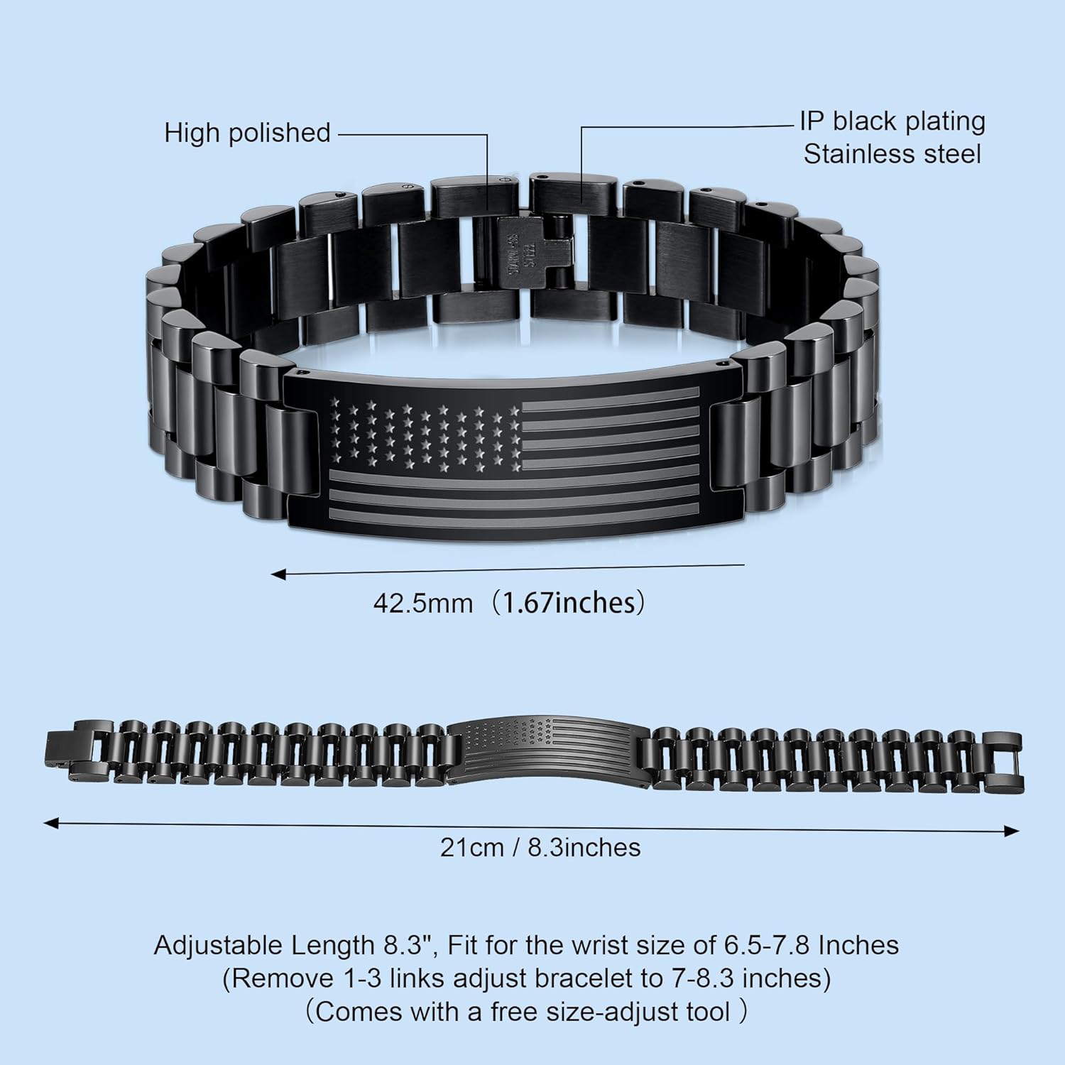 Valentines Gifts for Him Men Husband Boyfriend Son, Stainless Steel American Flag Watch Link Bracelet Unique Birthday Anniversary Jewelry Gifts for Men