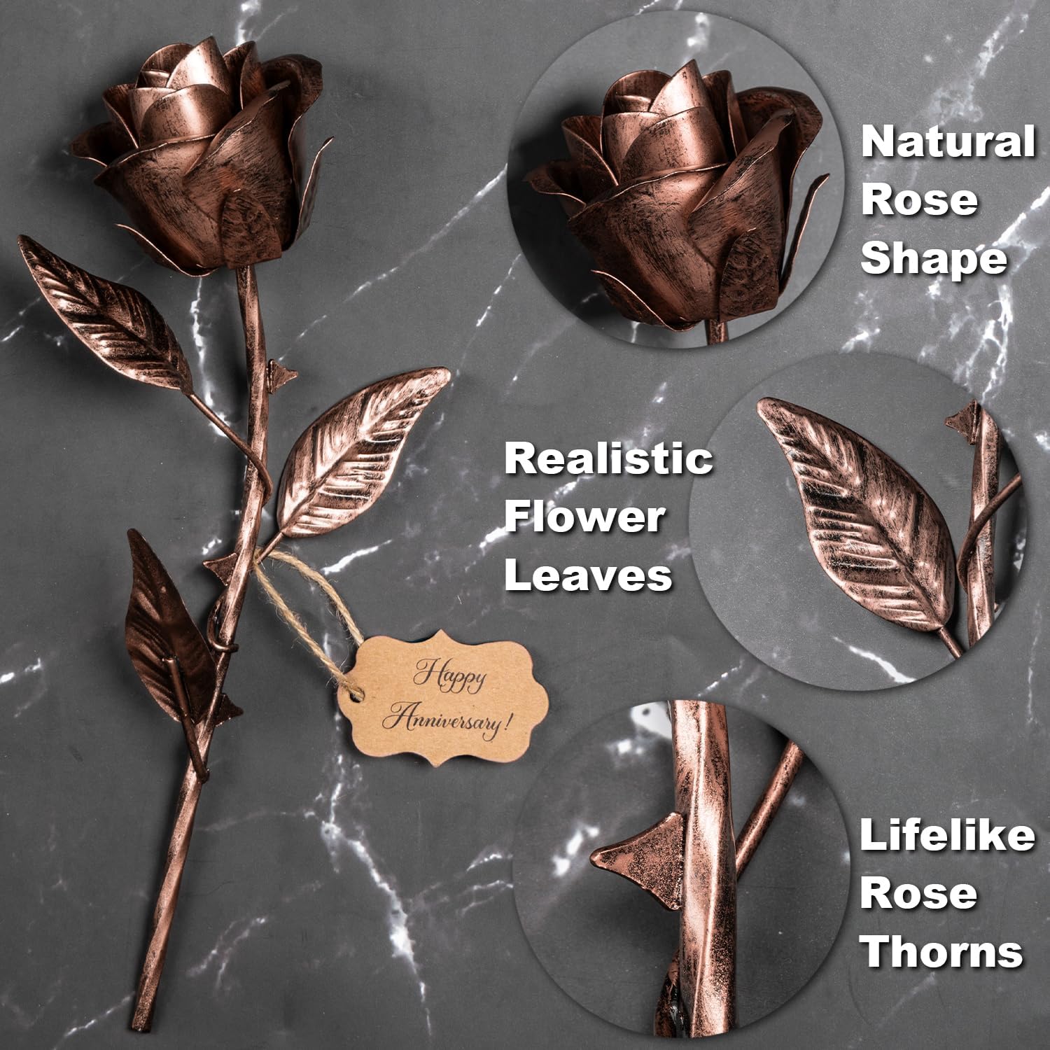 BESZONE 7 Year Anniversary Copper Gift for Her – Metal Rose Copper Gift for Wife 7th Wedding Anniversary for Him Husband Couples, Everlasting Flower 22nd 22 Year Handcrafted Love Stained Artwork