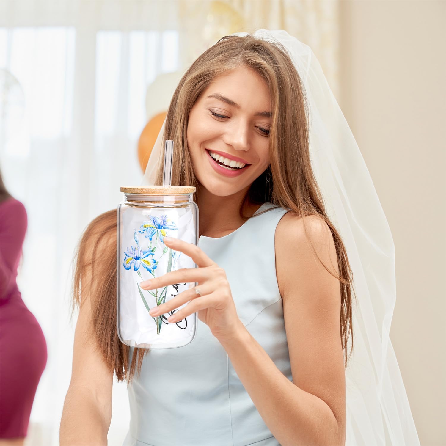 pengtai Bridal Shower Gifts for Bride To Be,Bachelorette Gifts Wedding Engagement Gift for Bride,Ocean-Blue Bridal Tote Bag Glass Cup Gift