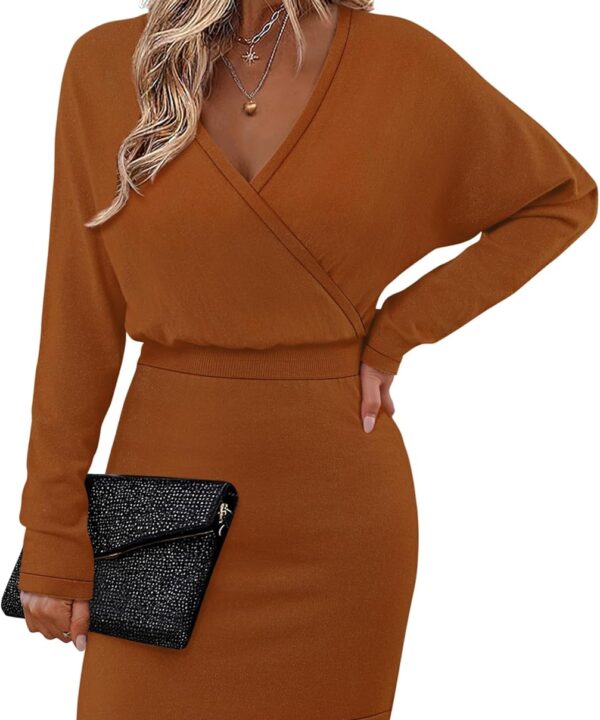 Bebonnie Womens Sexy V Neck Batwing Sleeve Sparkly Cocktail Party Sweater Dresses Holiday Bodycon Midi Dress