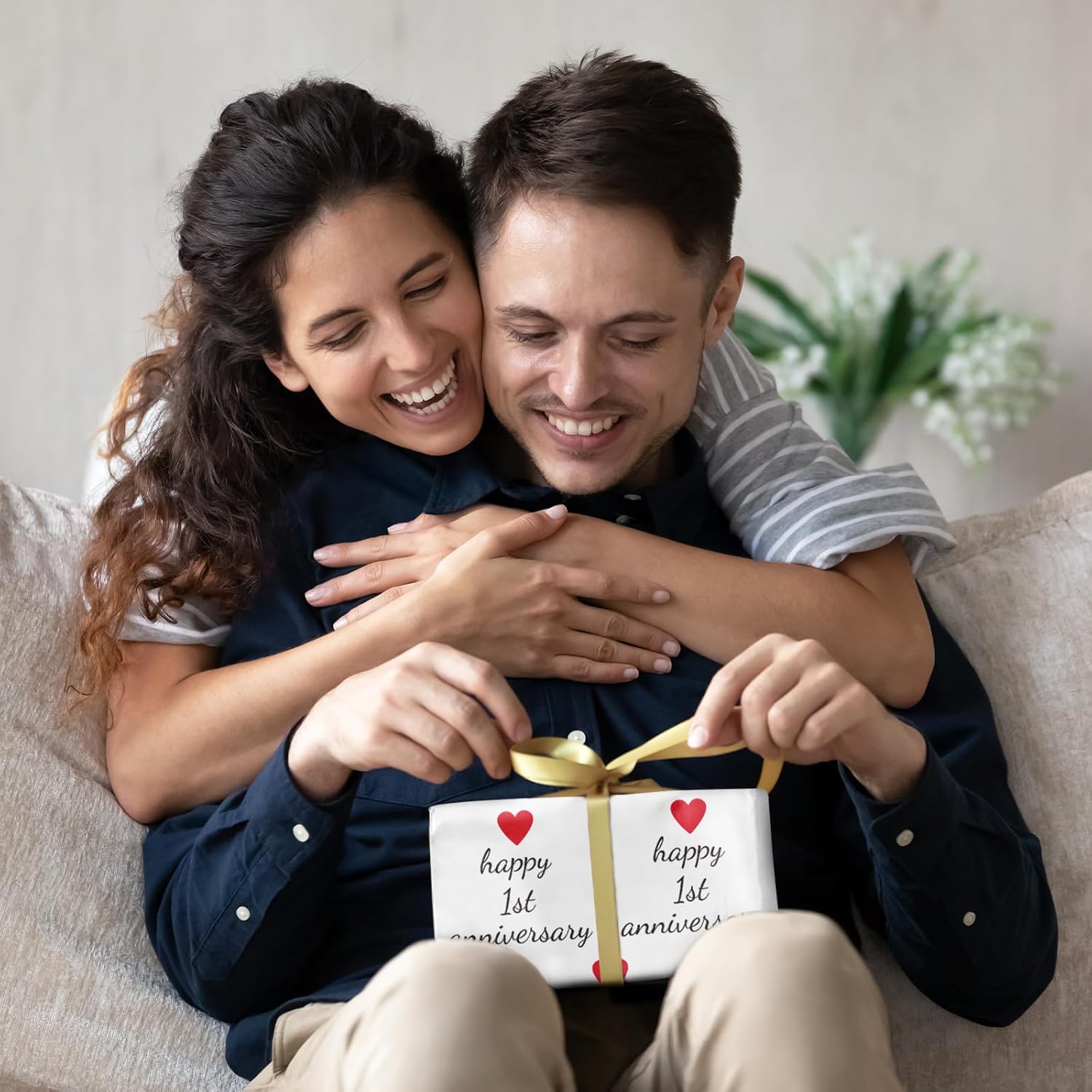 WRAPAHOLIC Anniversary Wrapping Paper Sheet – 6 Sheets 1st Anniversary Design Folded Flat for Husband, Wife, Boyfriend, Girlfriend, Birthday, Valentines Day – 19.7 Inch X 27.5 Inch Per Sheet