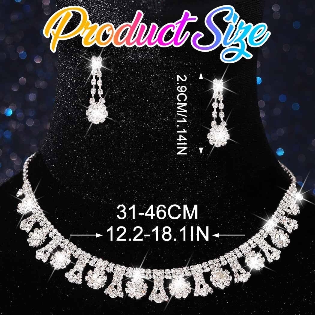 Nicute Crystal Wedding Jewelry Set Silver Necklace Earrings Rhinestone Wedding Jewelry Sets for Brides Bridesmaid