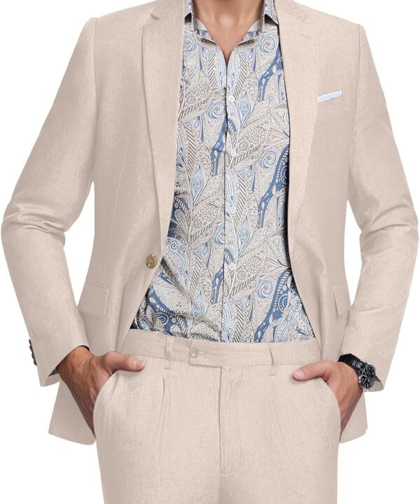 Men's Suit Tencel Linen Two Piece Slim Fit Summer Grooms Wedding Prom Dress Tuxedo Suits for Men Blazer Pants Set