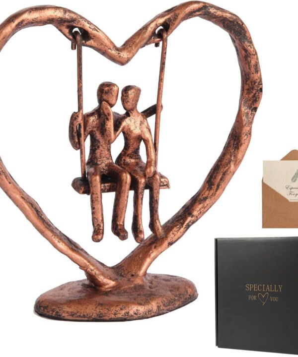 Sipujade Copper/7th/Bronze Anniversary Wedding Gifts for Wife/Her/Him/Couple,Valentine's Day/Birthday/Wedding Gifts,Heart Sculpture/Figurine,Handcrafted Antique Bronze Metal Couple Statue Decor