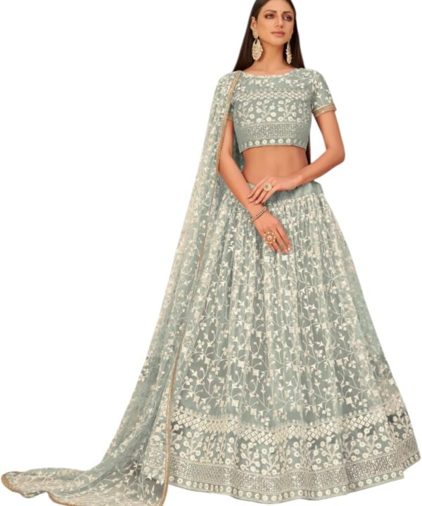 Women's BUTTERFLY NET Work Lehenga Choli With Dupatta (New-Bridal-Latest-Wedding-Sequnce-Lehenga-Designer-Free-2103