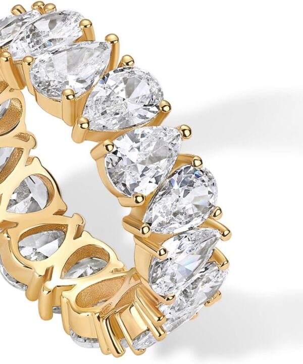 PAVOI 14K Gold Plated Pear Love Eternity Rings for Women | Gold Cubic Zirconia Ring | Bridal Eternity Wedding Band Ring