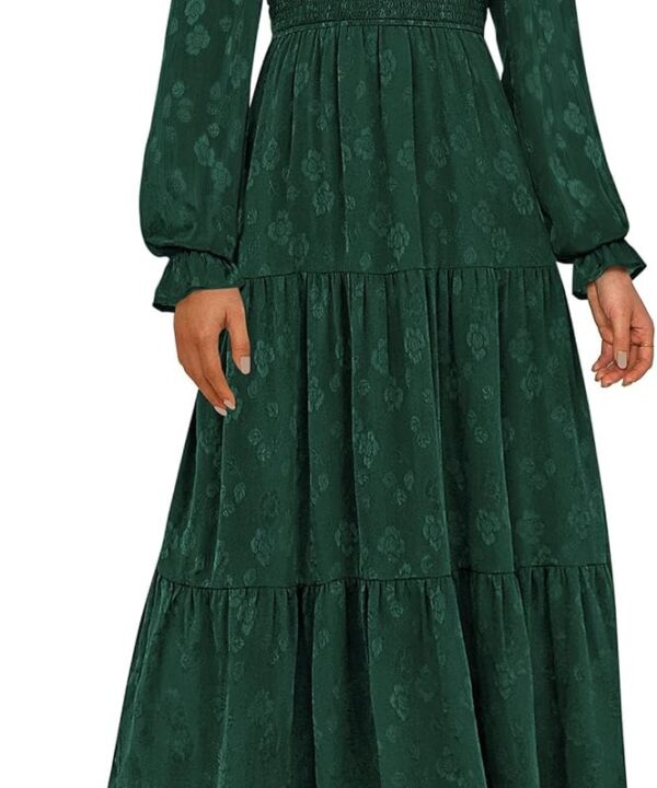 PRETTYGARDEN Wedding Guest Dresses for Women Floral Long Sleeve Smocked Tiered Elegant Long Flowy Boho Dress