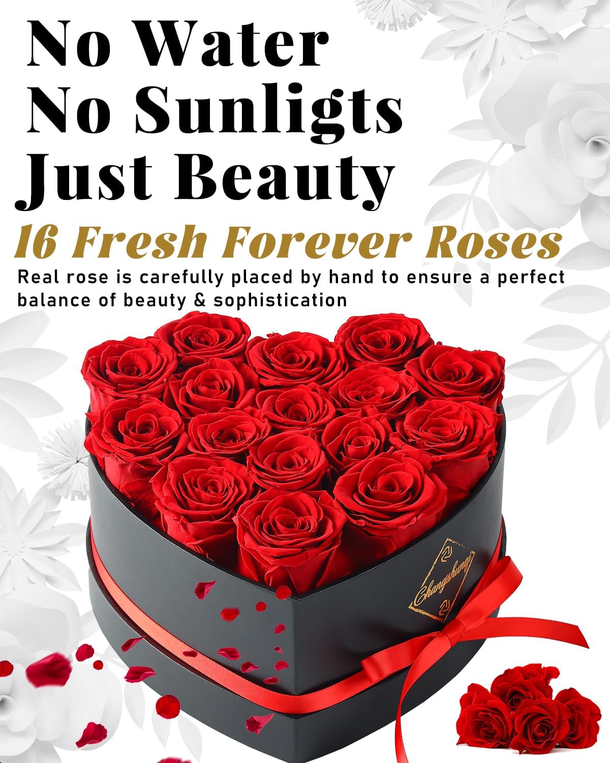 16 Flowers Forever Preserved Roses in Heart Box, Preserved Flowers for Delivery Birthday Gifts Women Anniversary Forever Flowers for Mothers Gift Real Rose Forever Gifts for Women Mom Wife