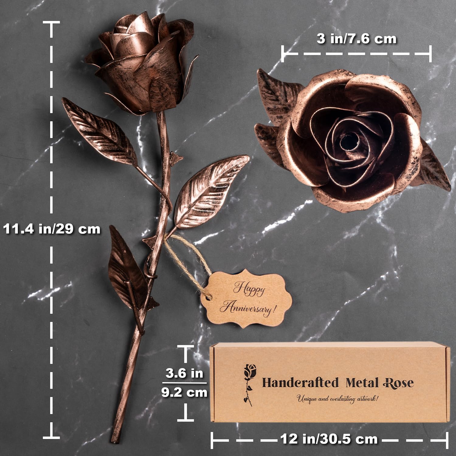 BESZONE 7 Year Anniversary Copper Gift for Her – Metal Rose Copper Gift for Wife 7th Wedding Anniversary for Him Husband Couples, Everlasting Flower 22nd 22 Year Handcrafted Love Stained Artwork