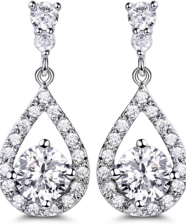 GULICX Weddding Earrings for Bride Bridesmaid, Silver Plated Cubic Zirconia Dangle Earrings for Women