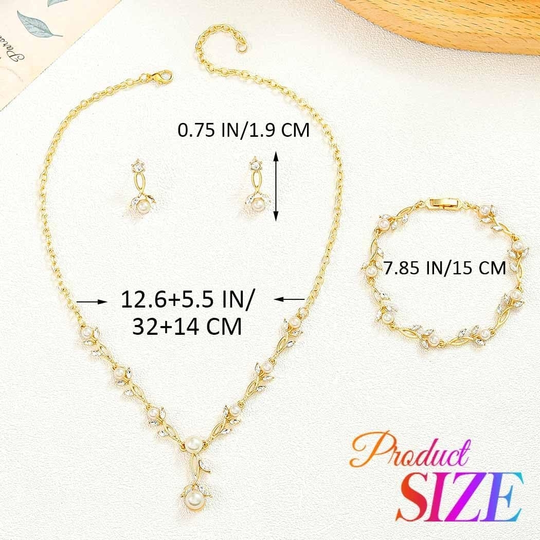Unicra Pearl Jewelry Set Gold Prom Formal Necklace Earrings Bracelet Sets Rhinestone Bridal Wedding Jewelry Sets for Women and Brides