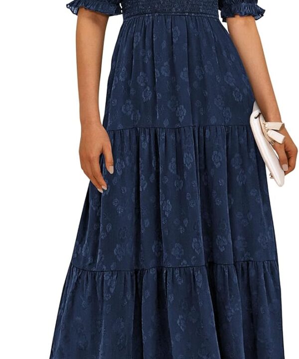 PRETTYGARDEN Women's 2026 Summer Casual Midi Dresses Square Neck Short Sleeve Smocked A Line Floral Flowy Elegant Boho Dress