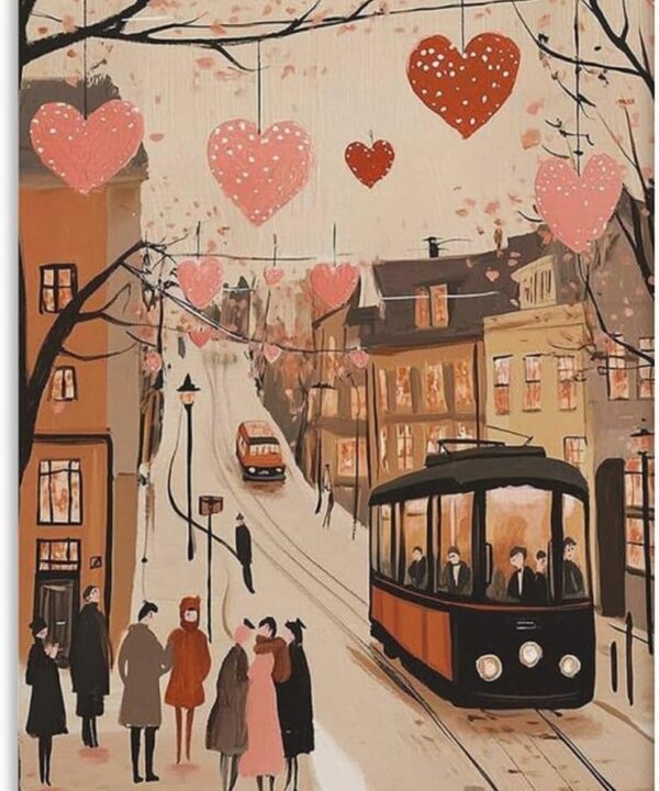 Valentine's Day Canvas Wall Art, Pink And Red Heart-shaped Couple Posters Poster Cool Artworks Painting Wall Art Canvas Prints Hanging Picture Home Decor Posters 12x18inch(30x45cm)