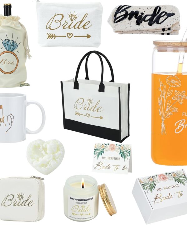 Bridal Shower Gift Box for Bride to Be - Best Wedding Gift Set with 16oz Stainless Steel Tumbler,Soy Candle, Socks & cup - Engagement & Bachelorette Party for bride to be box