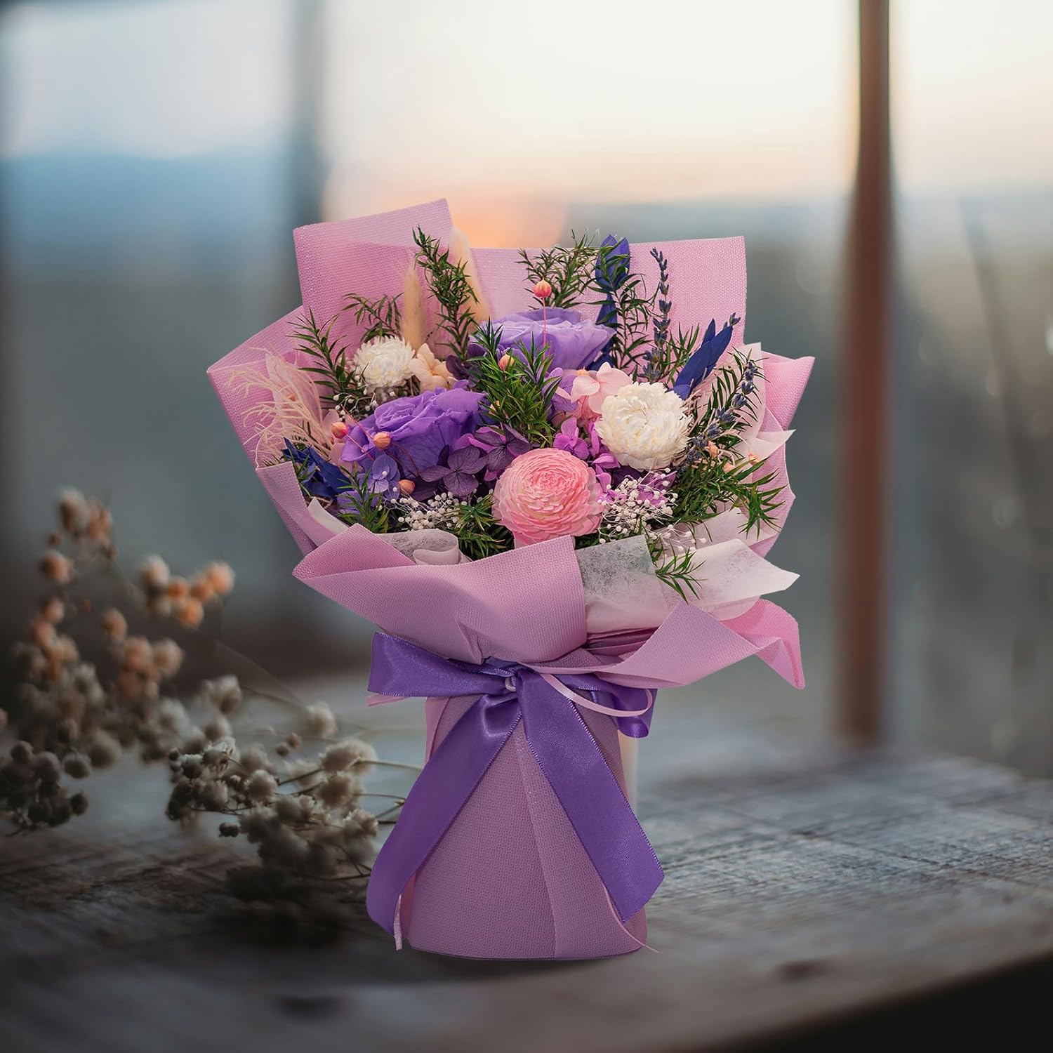 HUACHIPLUS Preserved Rose Bouquets: Fresh Flowers Bouquet- Romantic Gifts for Mom Wife Girlfriend Women-Flowers for Delivery Prime on Christmas Valentines Day Anniversary Mothers Day Birthday (Lilac)
