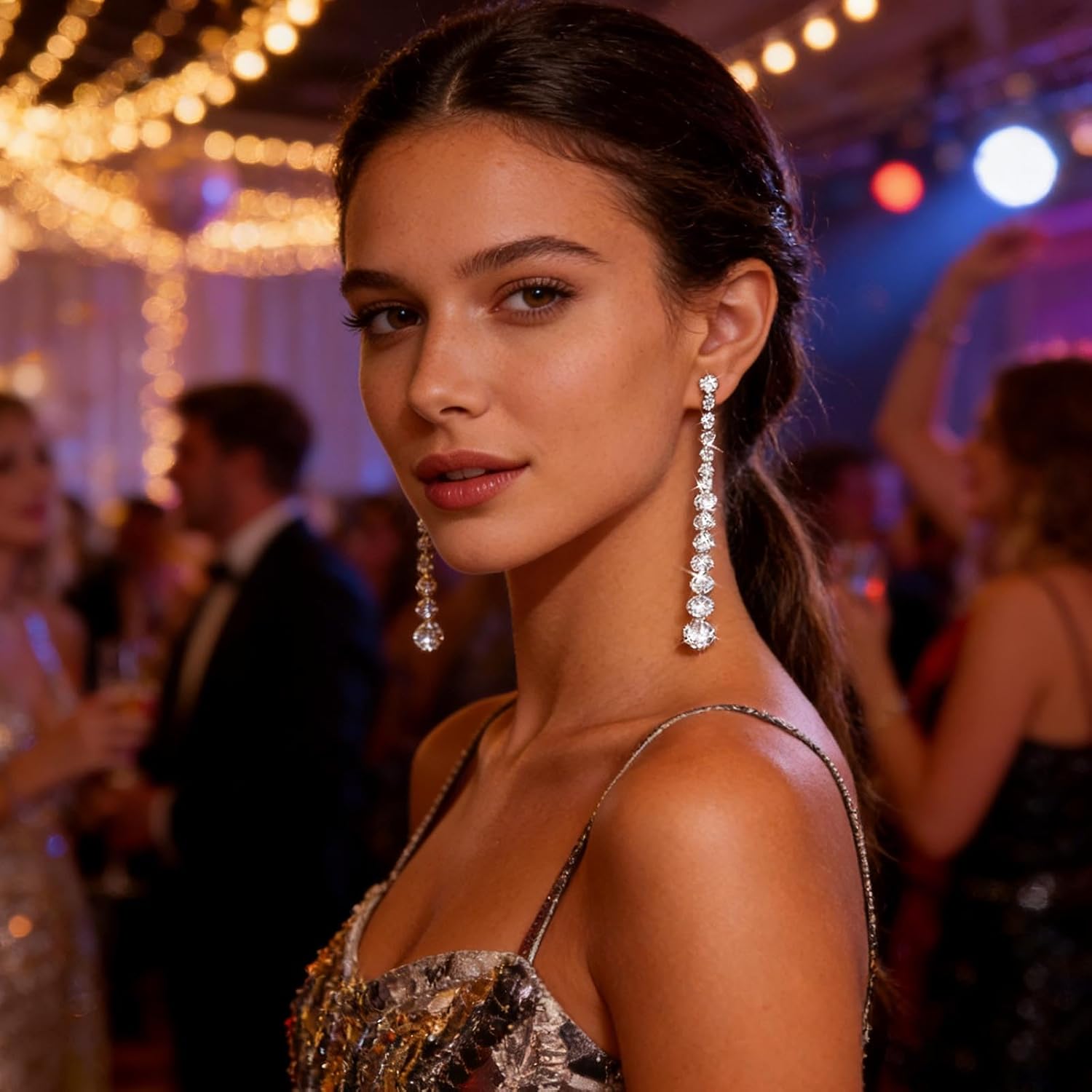 Wedding Long Rhinestone Earrings Silver Crystal Dangle Earring Dainty Diamond Cubic Zirconia Bridal Drop Sparkly Tassel Cz Brides Stud Simple Shiny Statement Formal Bridesmaid Party Prom Jewelry Women